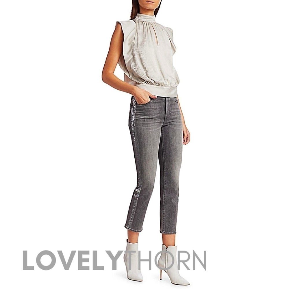 FRAME // le high straight leg foil tuxedo stripe crop grey jeans - Picture 4 of 16